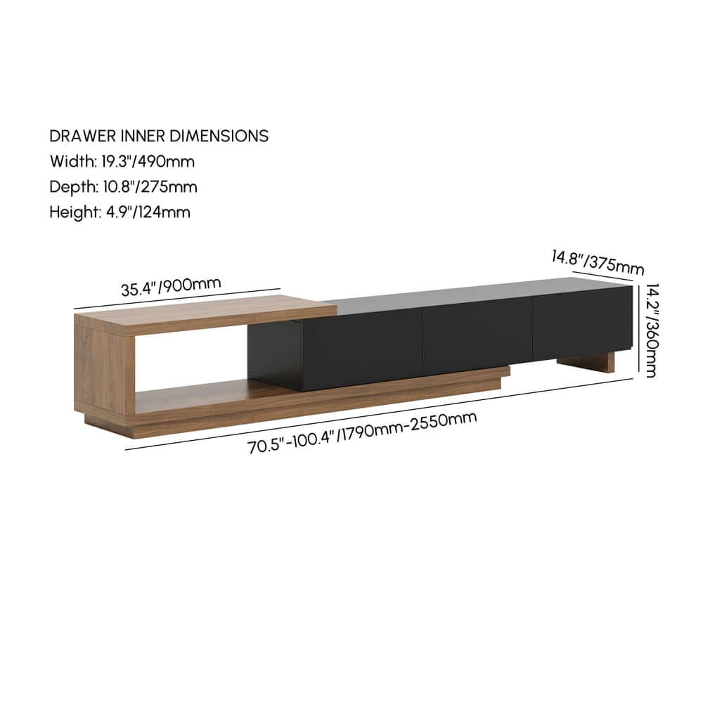 Modern Walnut TV Stand & Coffee Table Set With Open Storage Dimensions