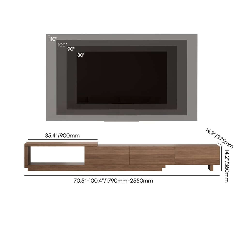 Modern Walnut TV Stand & Coffee Table Set With Open Storage Dimensions