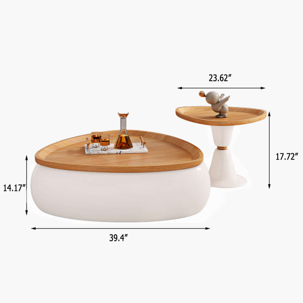 Modern Walnut-Veneer Coffee Table Set with White FRP Bases