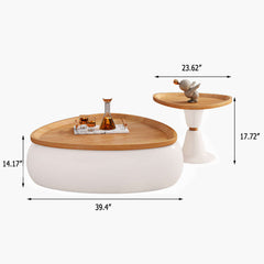 Modern Walnut-Veneer Coffee Table Set with White FRP Bases
