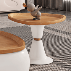 Modern Walnut-Veneer Coffee Table Set with White FRP Bases