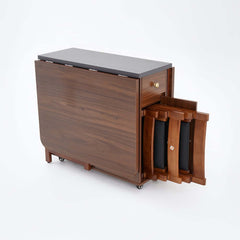 Modern Walnut Veneer Dining Set With Pedestal Base