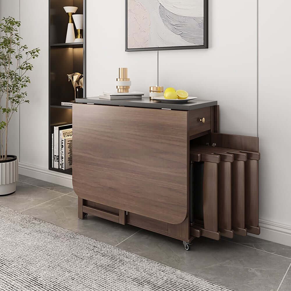 Modern Walnut Veneer Dining Set With Pedestal Base