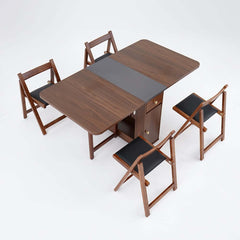 Modern Walnut Veneer Dining Set With Pedestal Base
