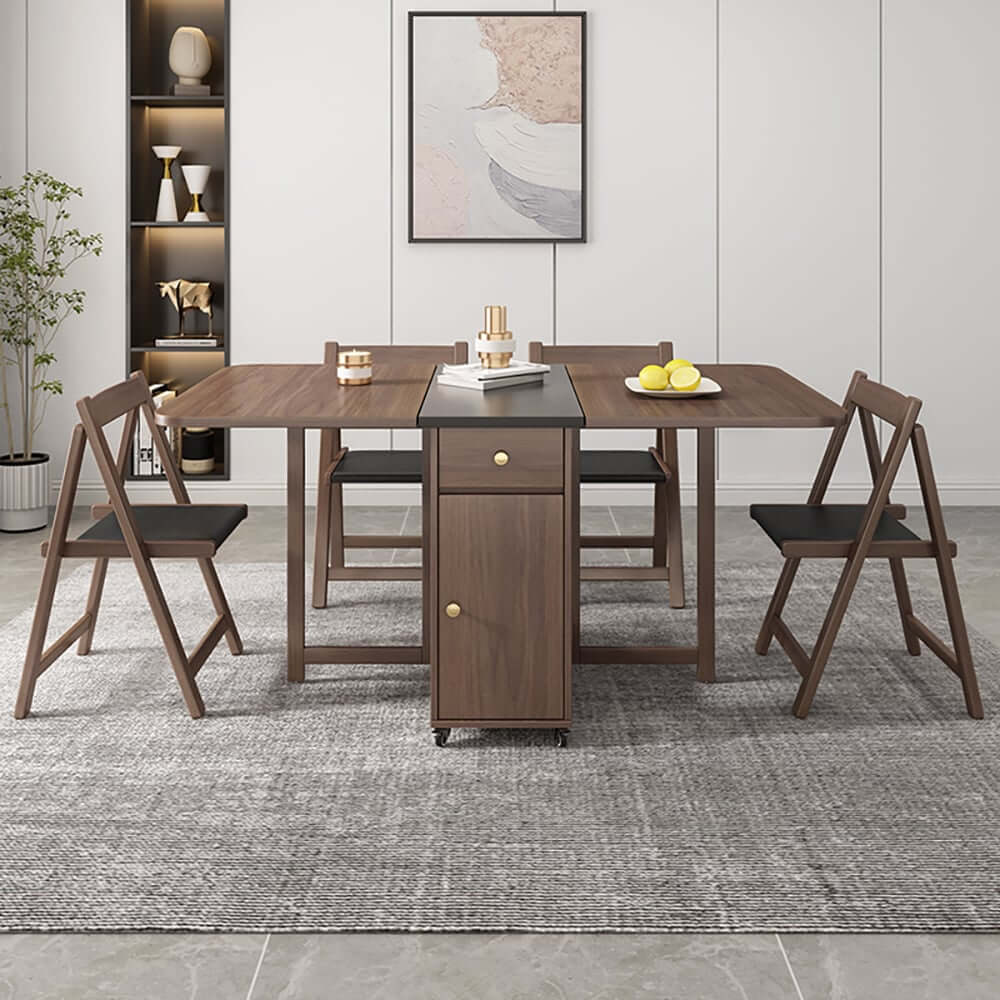 Modern Walnut Veneer Dining Set With Pedestal Base