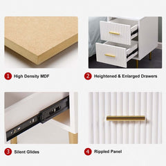 Modern White 2-Drawer Engineered Wood Nightstand