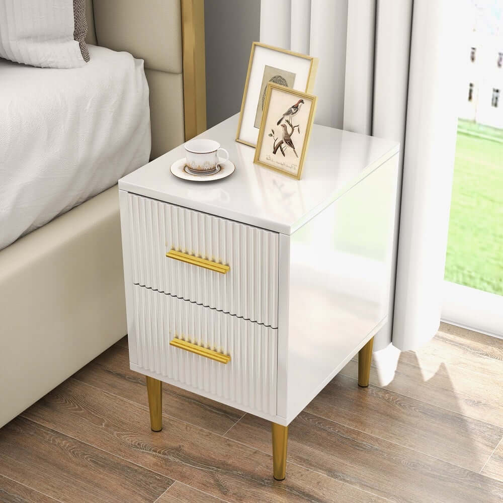 Modern White 2-Drawer Engineered Wood Nightstand