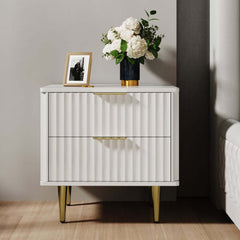 Modern White 2 Drawer Nightstand With Gold Metal Base Main Product Image