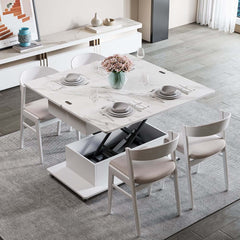 Modern White Adjustable Coffee Table With Drawers And Wheels