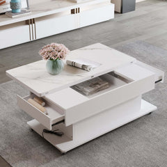 Modern White Adjustable Coffee Table With Drawers And Wheels