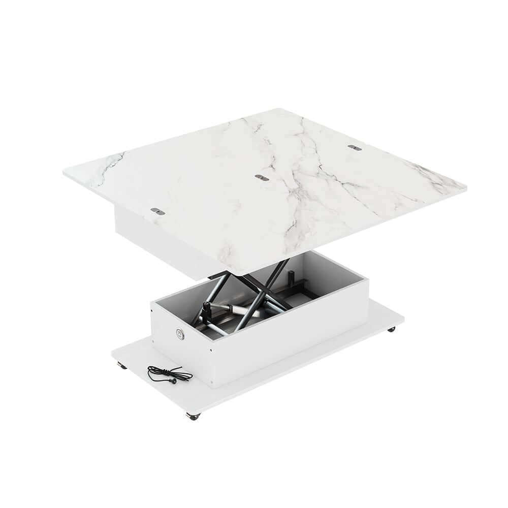 Modern White Adjustable Coffee Table With Drawers And Wheels