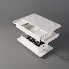Modern White Adjustable Coffee Table With Drawers And Wheels