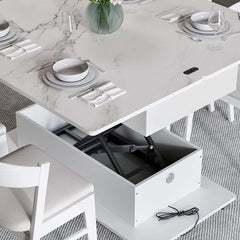Modern White Adjustable Coffee Table With Drawers And Wheels