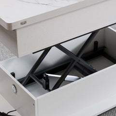 Modern White Adjustable Coffee Table With Drawers And Wheels