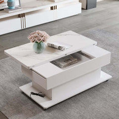Modern White Adjustable Coffee Table With Drawers And Wheels Main Product Image
