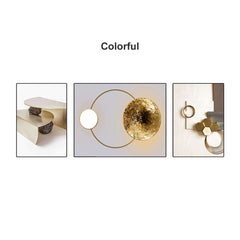 Modern White and Gold Geometric Wall Art Set with Aluminium Frame