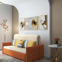 Modern White and Gold Geometric Wall Art Set with Aluminium Frame