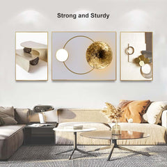 Modern White and Gold Geometric Wall Art Set with Aluminium Frame