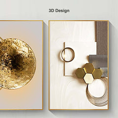 Modern White and Gold Geometric Wall Art Set with Aluminium Frame