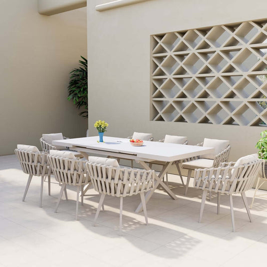 Modern White and Gray Extendable Outdoor Dining Set for 8