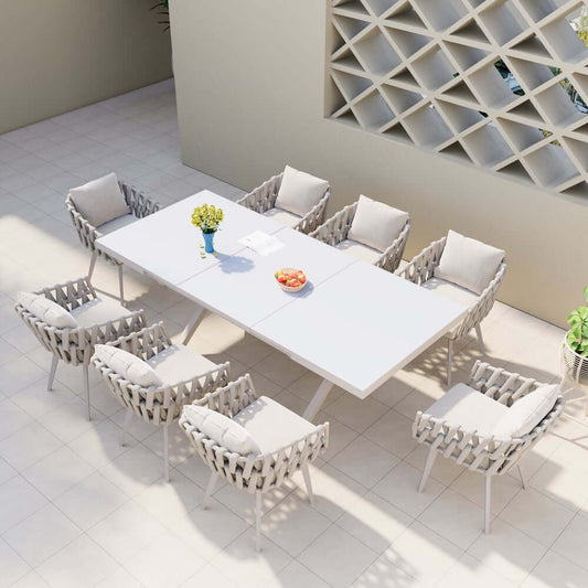Modern White and Gray Extendable Outdoor Dining Set for 8 Main Product Image