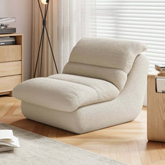 Modern White Armless Chenille Lounge Chair With Cushion Back