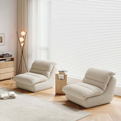 Modern White Armless Chenille Lounge Chair With Cushion Back