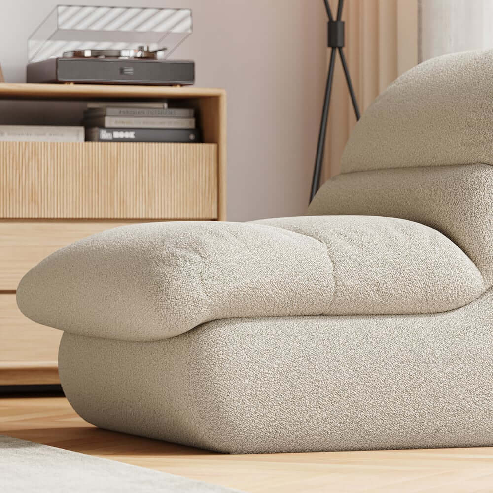 Modern White Armless Chenille Lounge Chair With Cushion Back