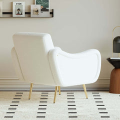 Modern White Boucle Arm Chair With Gold Metal Legs
