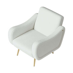 Modern White Boucle Arm Chair With Gold Metal Legs