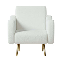 Modern White Boucle Arm Chair With Gold Metal Legs