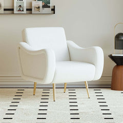 Modern White Boucle Arm Chair With Gold Metal Legs Main Product Image