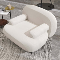 Modern White Boucle Armchair With Ottoman - Cushion Back