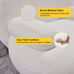 Modern White Boucle Armchair With Ottoman - Cushion Back