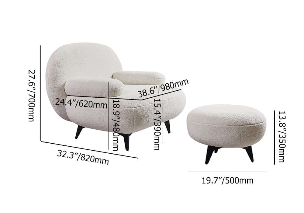 Modern White Boucle Armchair With Ottoman - Cushion Back Dimensions