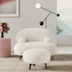Modern White Boucle Armchair With Ottoman - Cushion Back Main Product Image