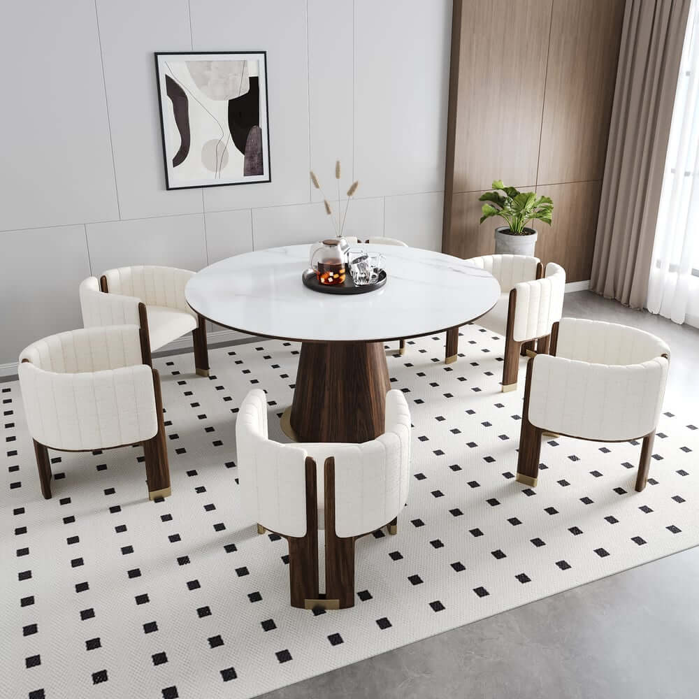 Modern White Boucle Barrel Chair With Birch Wood Legs