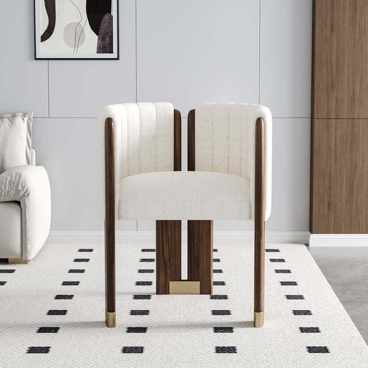 Modern White Boucle Barrel Chair With Birch Wood Legs Main Product Image