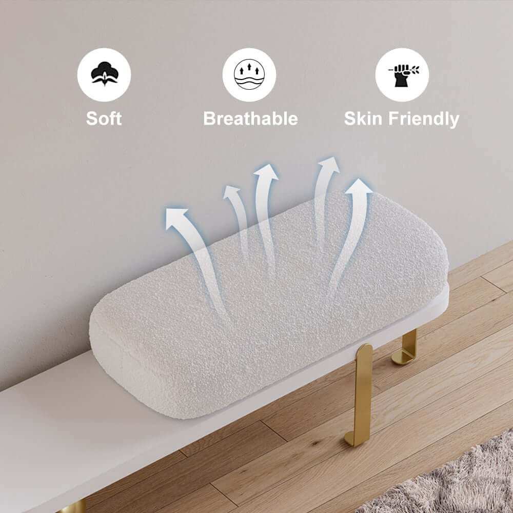 Modern White Boucle Bench with Gold Legs - Stylish Entryway Seating