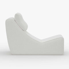 Modern White Boucle Lounge Chair & Ottoman Set