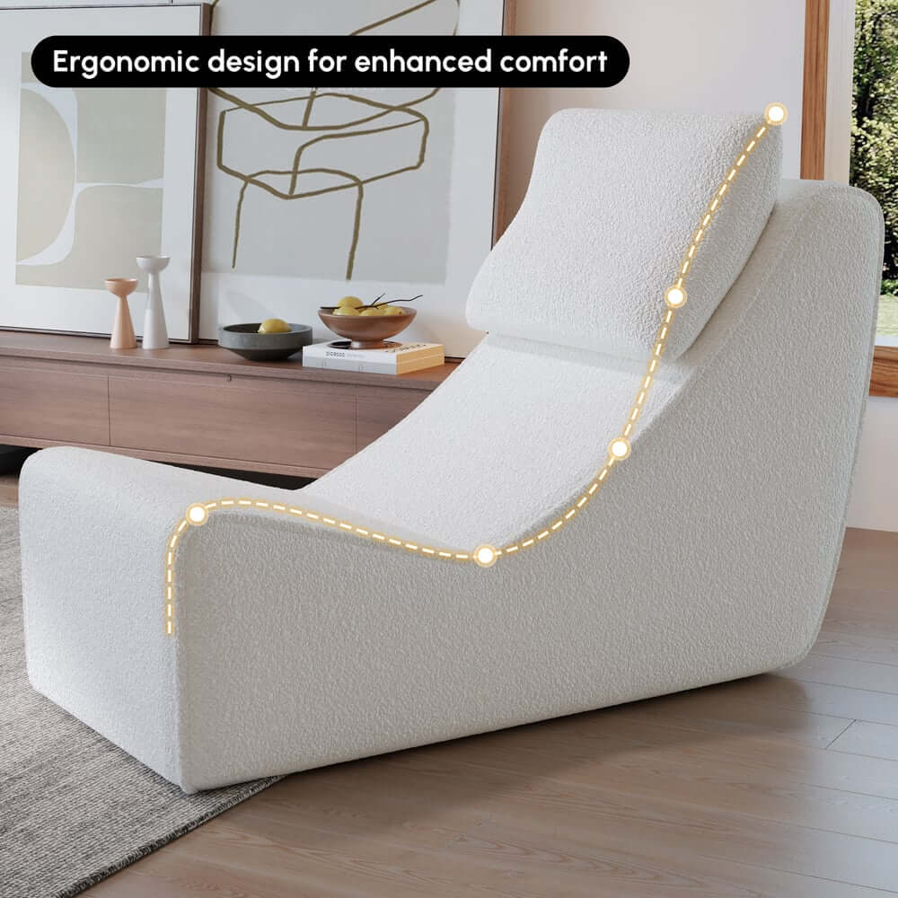 Modern White Boucle Lounge Chair & Ottoman Set