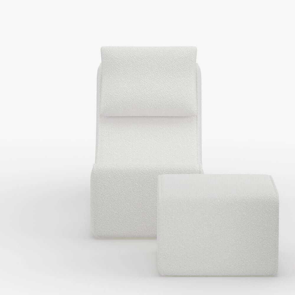 Modern White Boucle Lounge Chair & Ottoman Set