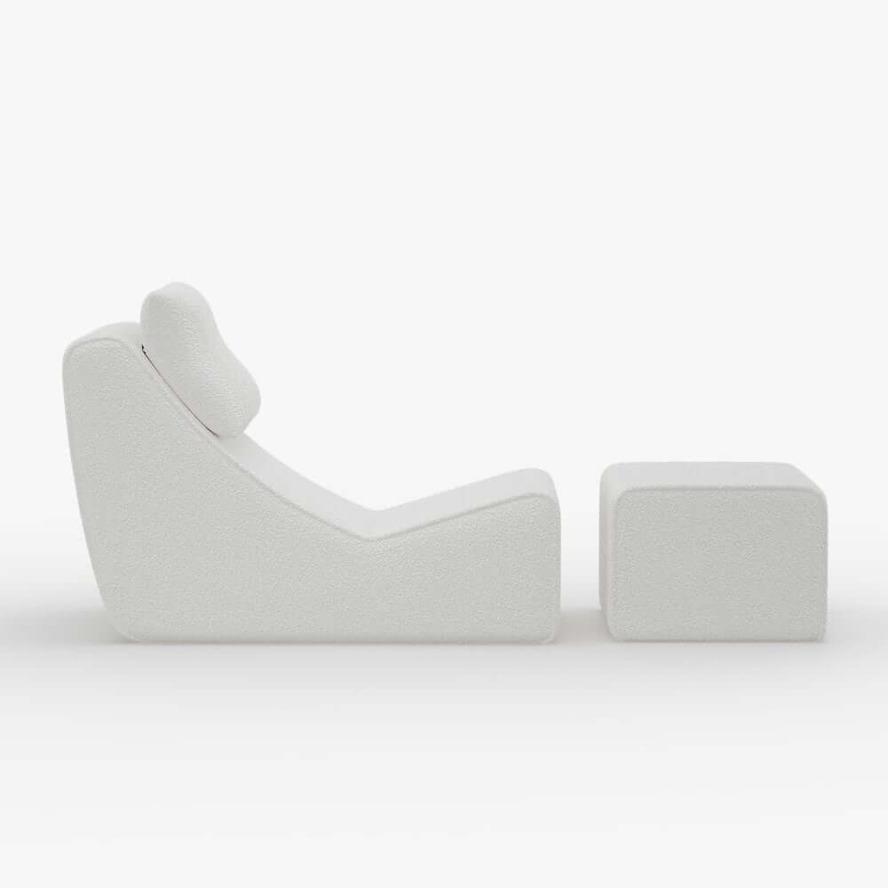 Modern White Boucle Lounge Chair & Ottoman Set