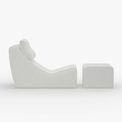 Modern White Boucle Lounge Chair & Ottoman Set