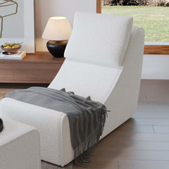 Modern White Boucle Lounge Chair & Ottoman Set