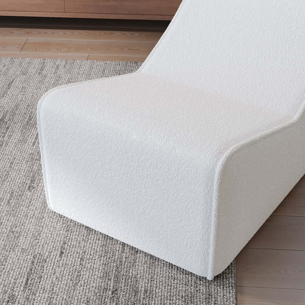 Modern White Boucle Lounge Chair & Ottoman Set