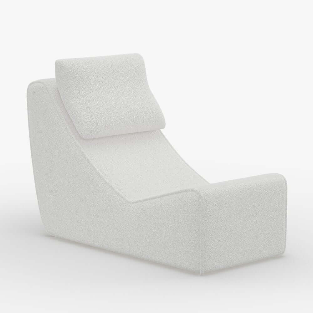 Modern White Boucle Lounge Chair & Ottoman Set