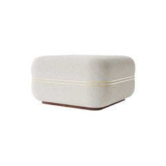Modern White Boucle Ottoman Cube with Metal Legs