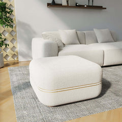 Modern White Boucle Ottoman Cube with Metal Legs