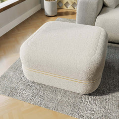 Modern White Boucle Ottoman Cube with Metal Legs
